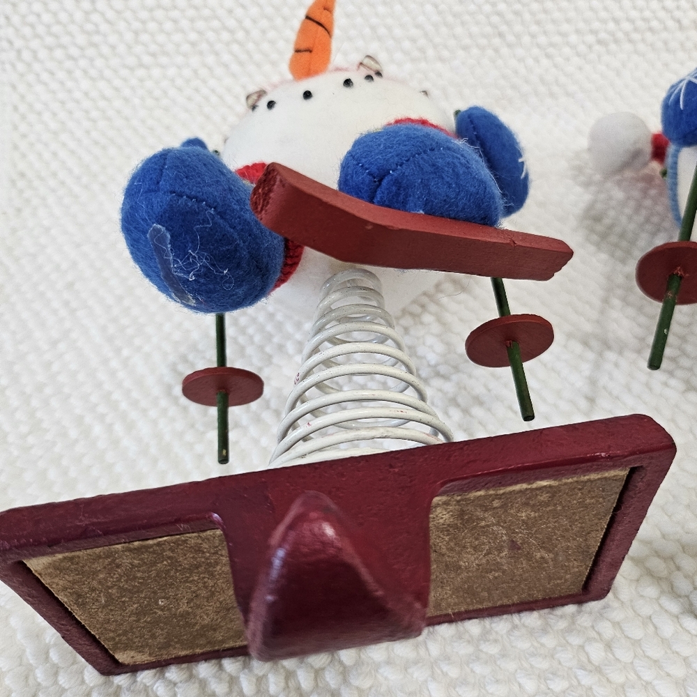 Skiing Snowman Stocking Holders Set Mr & Mrs Handmade Metal Set - Picture 9 of 12